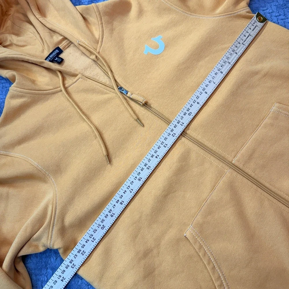 True Religion Zip Hoodie Mens XL Orange Buddha Logo Seal Sweatshirt
